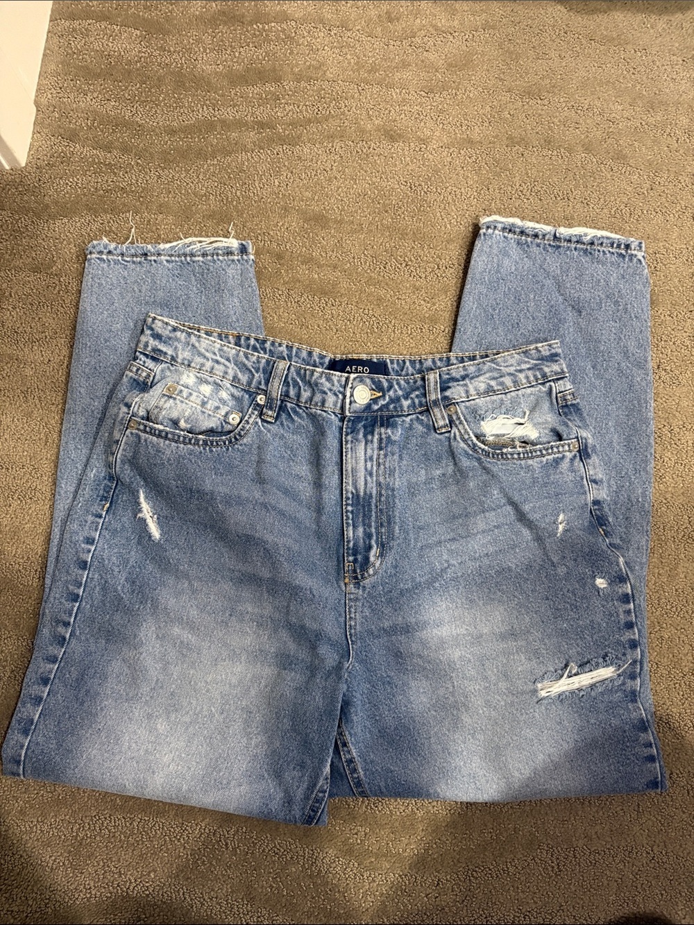 Aero Light Blue Distressed Mom cotton jeans size 12